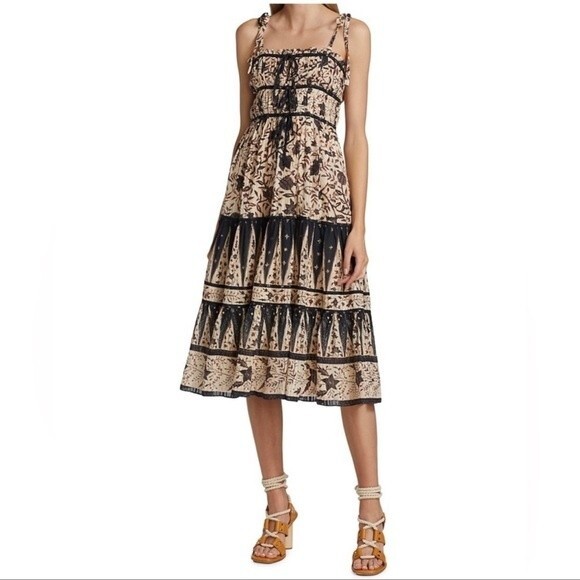 ULLA JOHNSON Indah Tie-Shoulder Printed Midi Dress NWT Sz 8 - Picture 5 of 10